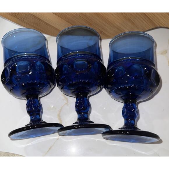 Vintage TIARA Glass Crown Imperial Blue 5 1/3" Wine Water Goblet Set Of 3 - Picture 2 of 7